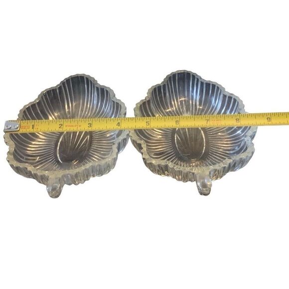 Vintage Federal Glass Lot of 2 Leaf Dish Ribbed Clear Crystal Classic Style - Picture 10 of 11